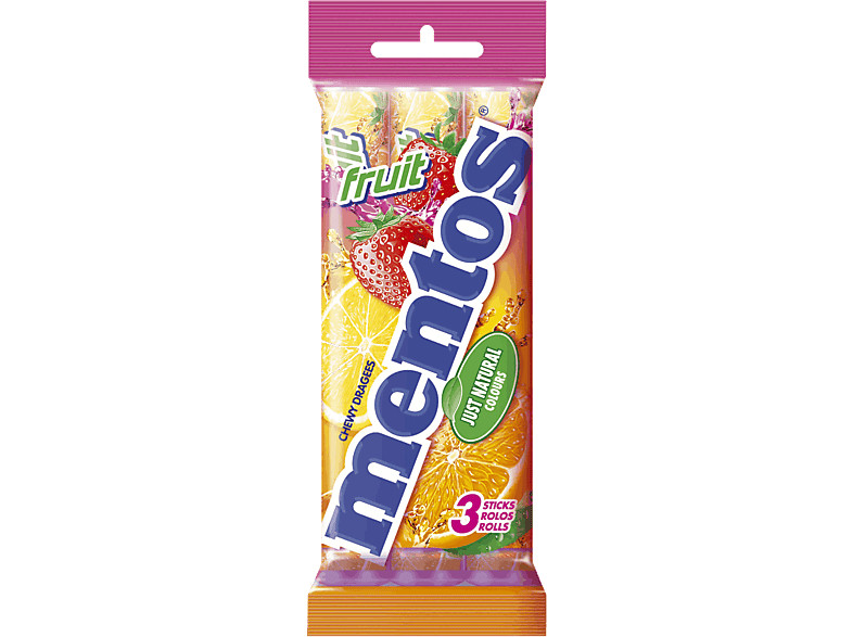 Caramelos - Mentos Tripack, Sabor frutas, 3x12 unidades, 114g