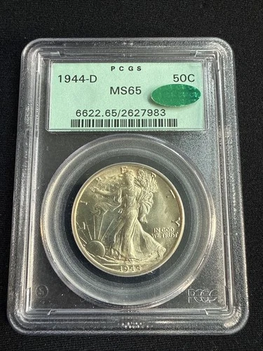 1944-D Walking Liberty Half Dollar PCGS MS65 Old Lable CAC, Uniform Toning