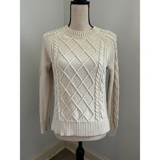 GAP Cream Cable Knit Sweater XS Diamond Lattice Cotton Preppy Minimalist Basic