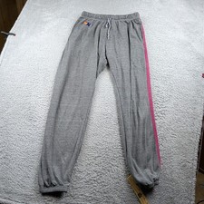 Aviator Nation Sweatpants Womens L Gray Terry Stripe California Worn Holes