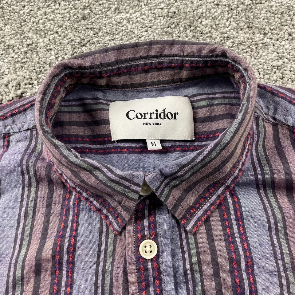 Camisa Corridor NYC Hombre Mediana Púrpura Rayas Abotonada Algodón Occidental Tejida Foto 4 de 4