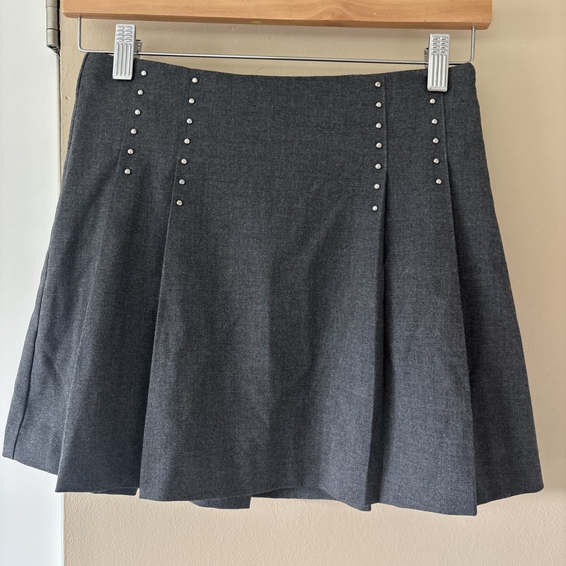 NWT Zara Girls Gray Short Skirt Pleated Studded Size 13-14
