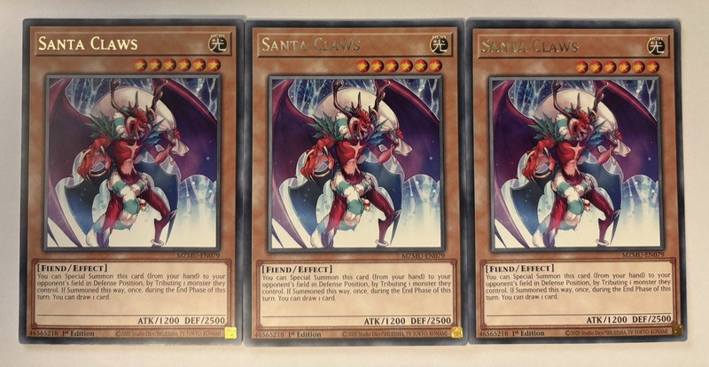 ☆ 3 x MZMU-EN079 Santa Claws Rare 1st Ed Playset YuGiOh ☆