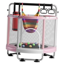 55" Trampoline for Kids with Enclosure, 440lbs Capacity Indoor  Outdoor Pink