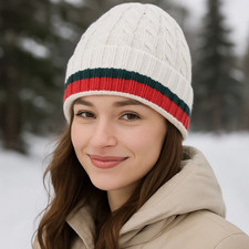 White, Green and Red Unisex Winter Beanie Hat, VERY WARM, 100 Acrylic, one size