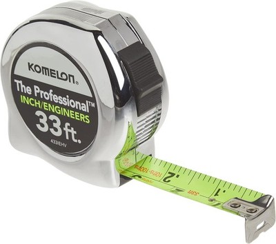 High-Visibility Tape Measure 25/33 Feet Inch Engineer Scale Chrome Bright