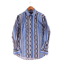 Wrangler Western Shirt Mens Large Blue Aztec Geometric Stripe Cotton MC1285M