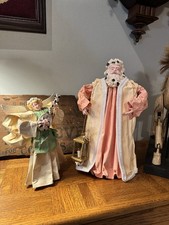 Vintage SILVESTRI Paper Mache Santa -Pink Father Christmas Tree Topper And Angel