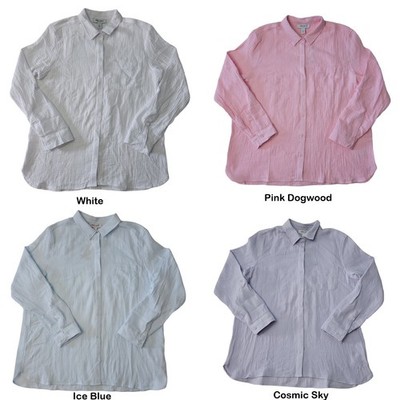 Nine West Ladies Long Sleeve Chest Pocket High Low Hem Double Gauze Button Up