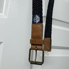 Vtg Boys  Size 22-24 Dockers Blue Braided Cord  Leather Tab Belt Brass Buckle