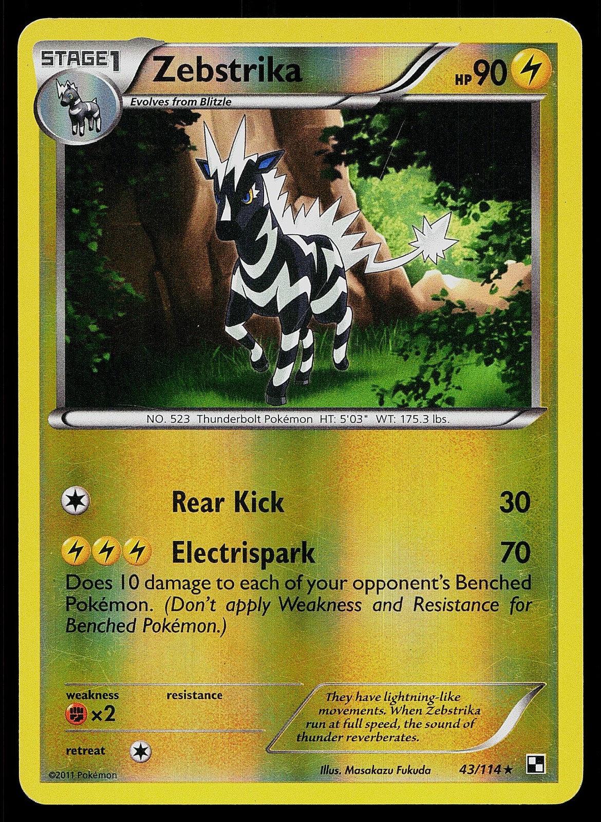 Pokemon Card Black & White Zebstrika 43/114 Rare Reverse Holo