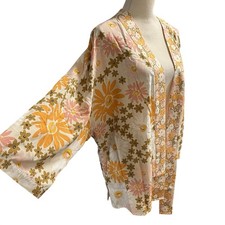 Orange Floral Kimono Topper Kimono Size XXL Lightweight Layer Boho Chic Hippie