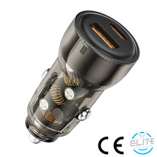 Adaptador Cargador Coche 60W 2 Puertos USB C Para Teléfono Celular iPhone Samsung Android QC PD