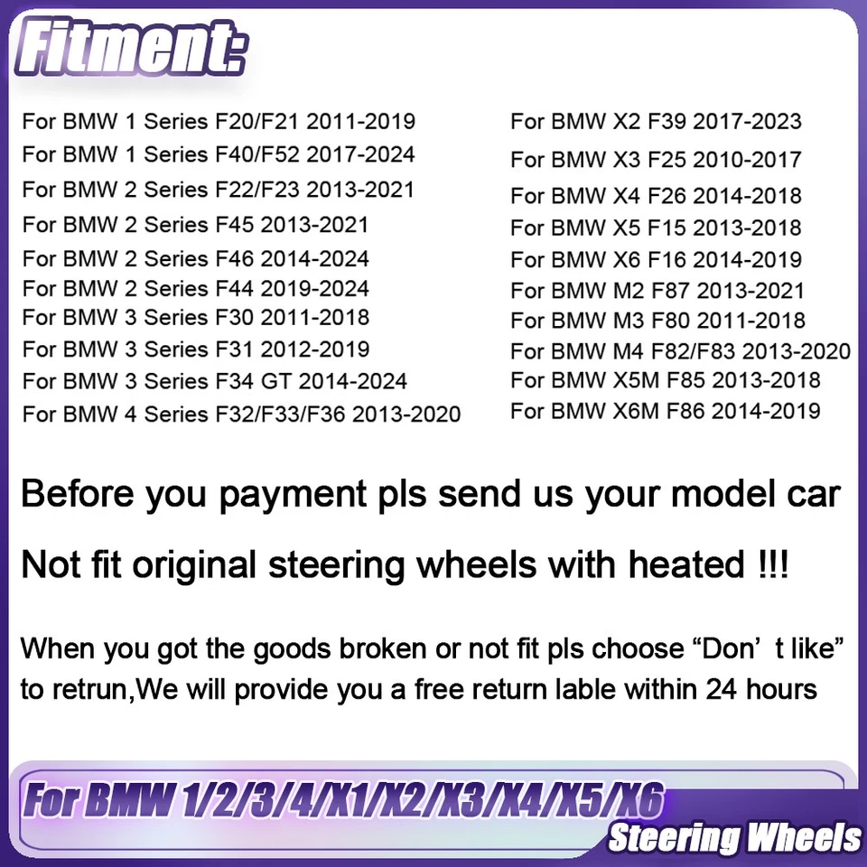 For BMW MP Style Steering Wheels F20/F21/F22/F23/F30/F32/F33/F36/F25/F26/F15/F16 - Изображение 2 из 4