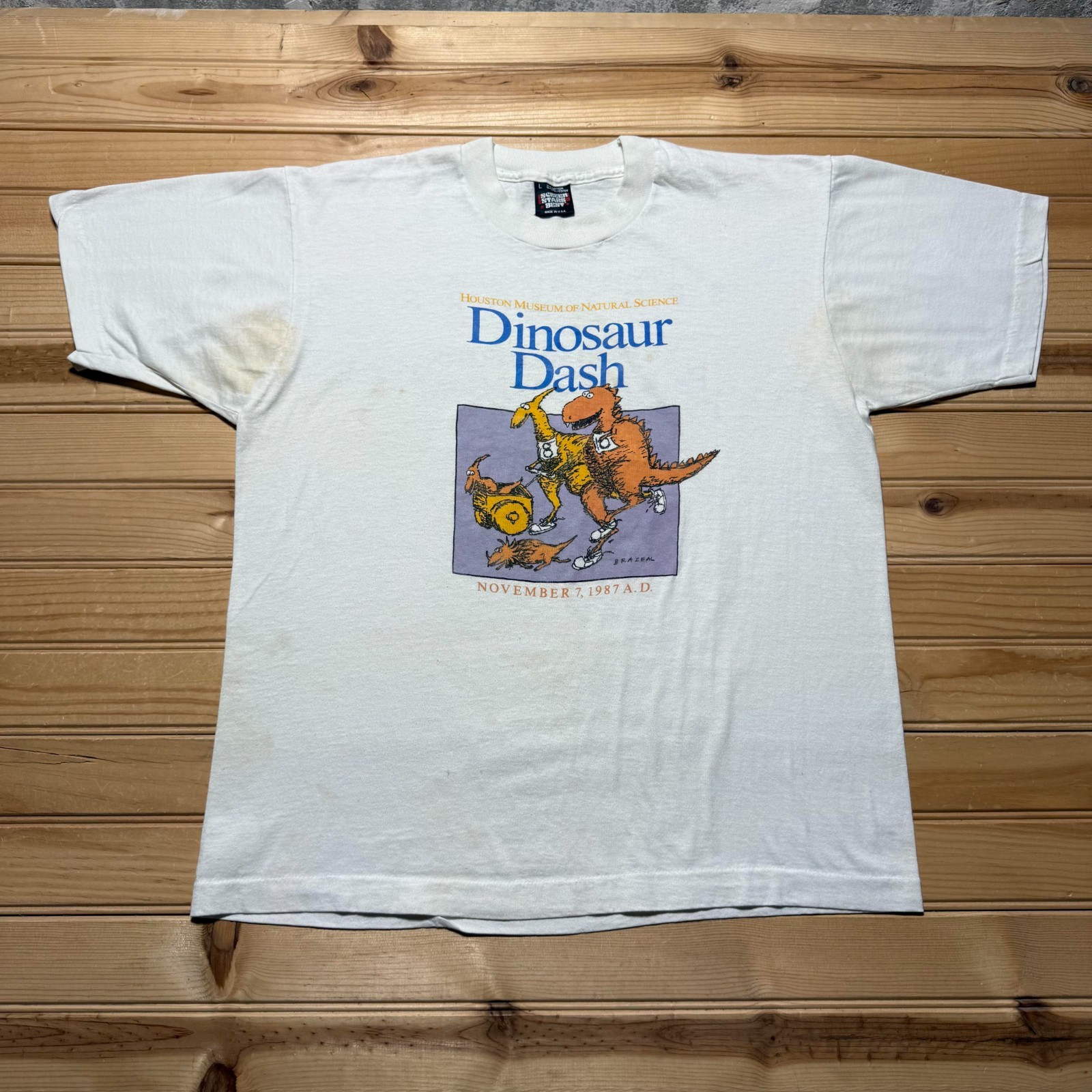 Vintage 1987 Dinosaur Dash Houston Museum of Natural Science T-Shirt USA - Large