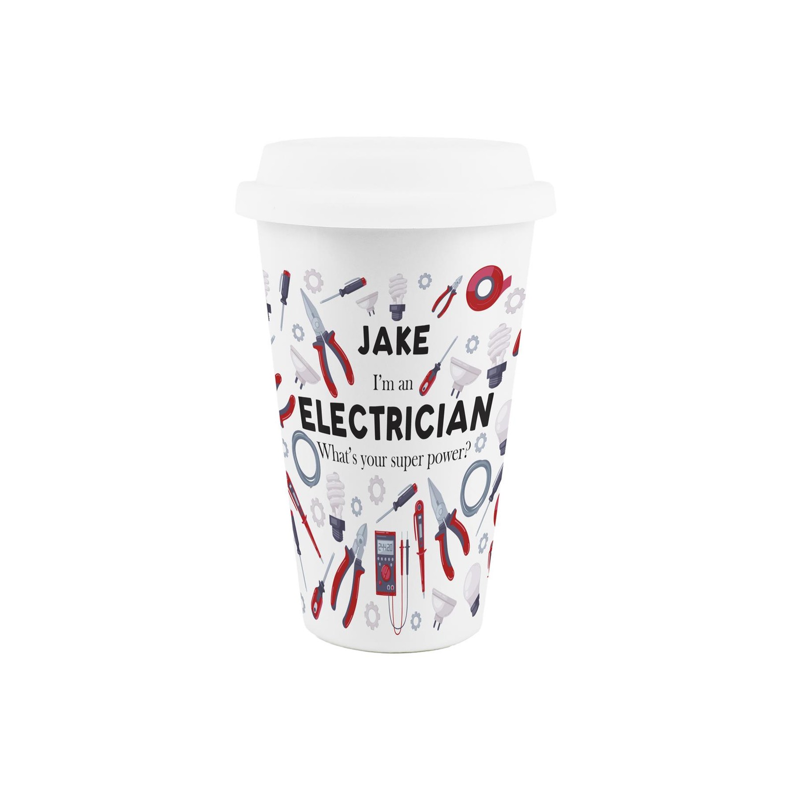 Custom Electrician Ceramic Travel Mug - Personalised Humorous Tradesman Gifts