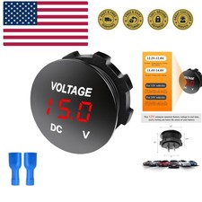 Mini Digital Display LED Voltage Meter Gauge with Round Panel, Waterproof Bat...
