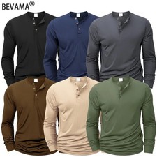 Men Long Sleeve Breathable Henley Button Tee ...