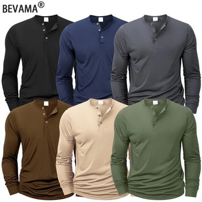 Men Long Sleeve Breathable Henley Button Tee Quick Dry Slim Fit Casual Top Gift