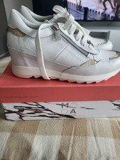 Ladies trainers. White. Size 6. Wedge heel. Lace Up with side zips. New In box.