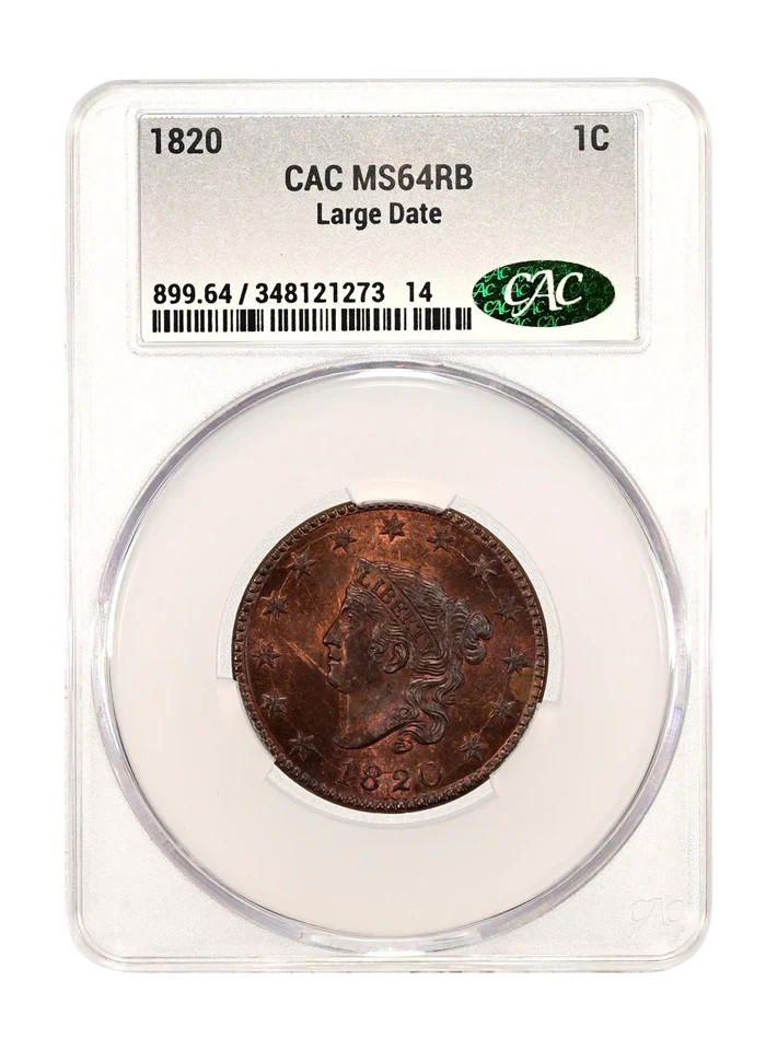 1820 Large Date 1c CACG MS 64 RB - Image 3 of 3