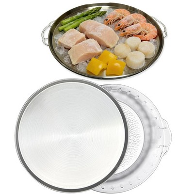 Silver Chilled Serving Tray 11.8 Inch Ice Bowl Compartment Food Platter