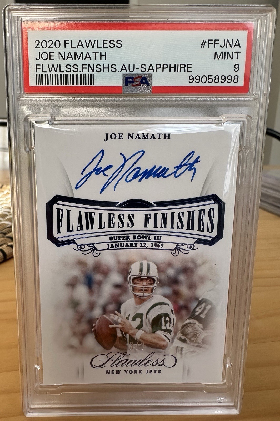 Joe Namath 2020 Flawless Finishes Sapphire Auto 3/3 PSA 9 HOF 