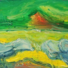 Abstract landscape unique unsigned oil painting on paper 20th century large format