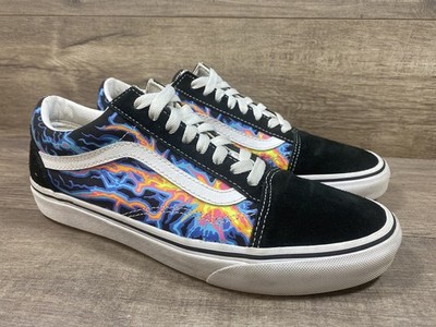 Vans Old Skool Classic Glow In Dark Electric Flames Shoes Black Mens Size 9