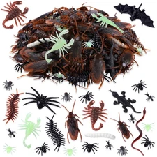 Vellibring 220Pcs Realistic Halloween Plastic Fake Bugs Trick Joke Toys, Cock...