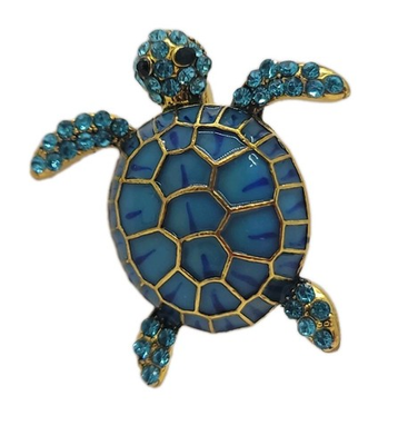 #ad Blue Sea Turtle Brooch Pin – Enamel Ocean Inspired Jewelry Gold Tone Finish $12.00
