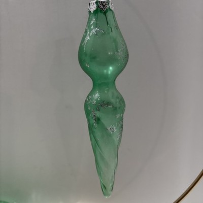 4 Vintage Green Swirl Glass Ornaments With Glitter Snow Flake Design 6 