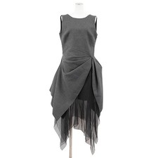 Used Christian Dior Asymmetry Sleeveless Wool Tulle Dress Size 42 Gray