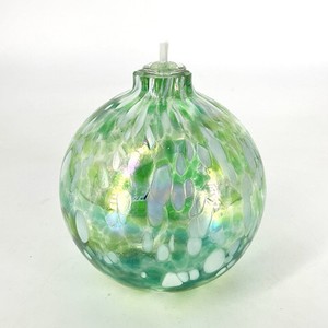 Pottery Barn Oil Candle Lamp Hand Blown Art Glass Candle Green Iridescent