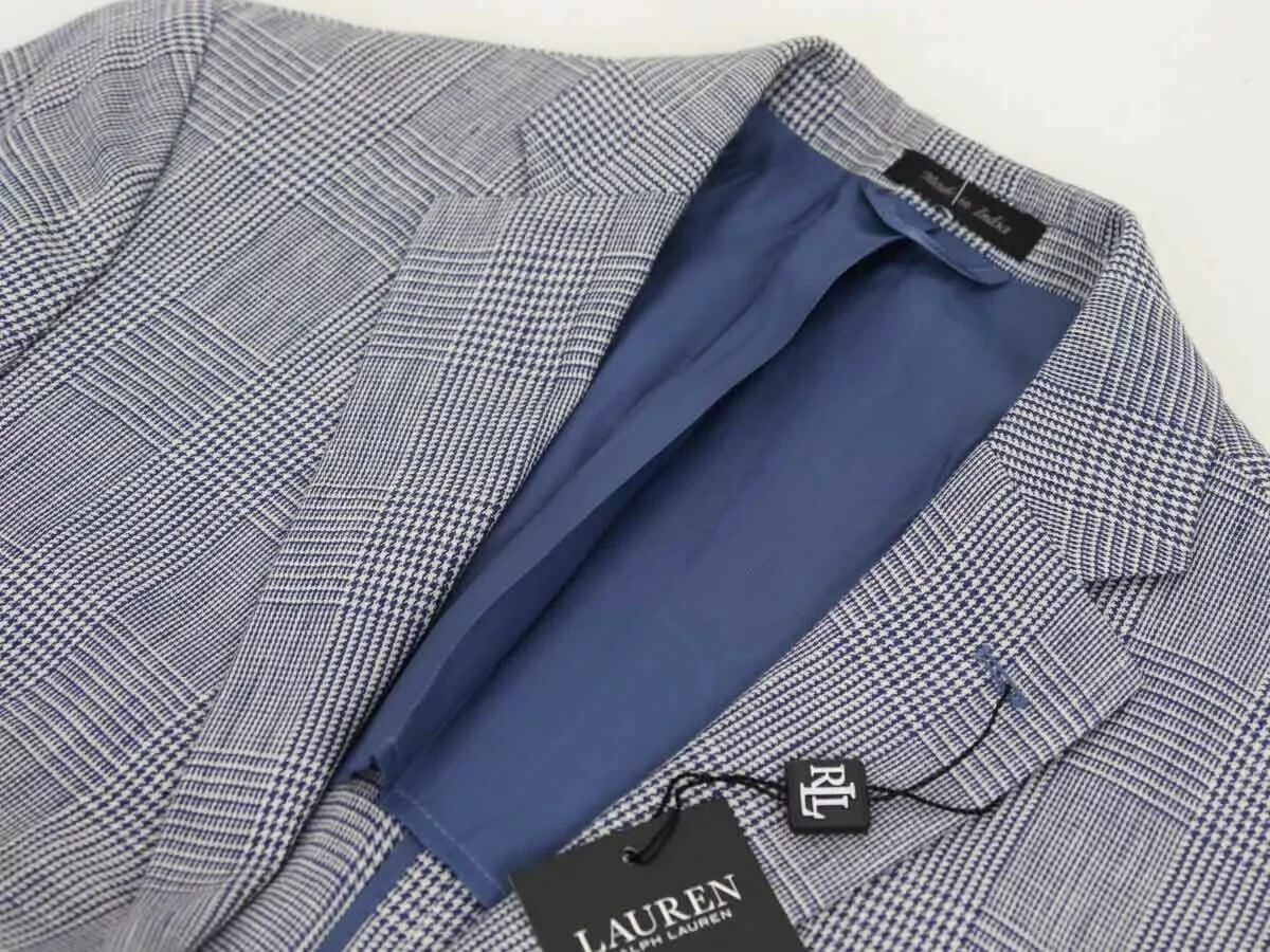Льняной блейзер Polo Ralph Lauren в мелкую клетку синий длина 42 см 56590₽