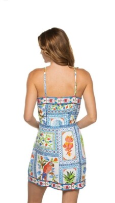 Farm Rio Embroidered Mini Dress Size XL UK 16 Halter Neck Tropical Tiles |  eBay UK