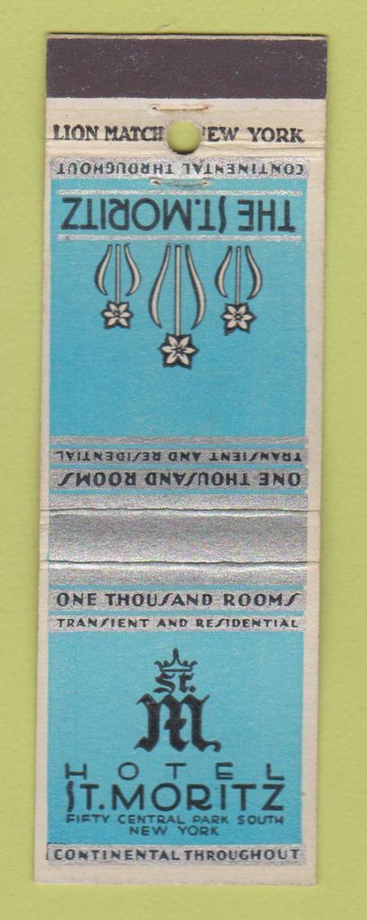 Matchbook Cover - Hotel St Moritz New York City