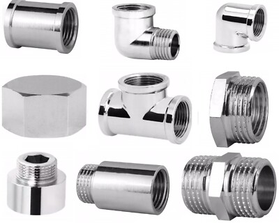 Messing CHROM Fittings Muffe Winkel Doppelnippel Reduziert Bogen T-Stück