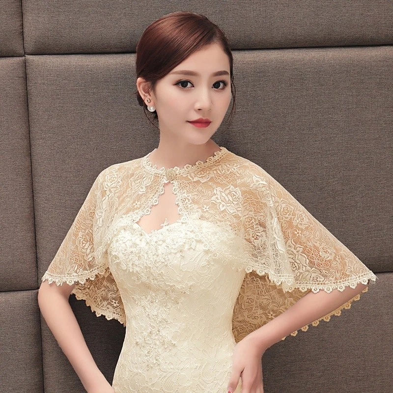 Lindo bolero de encaje nupcial capa envolvente chal capelet tippet boda elegante Foto 2 de 4