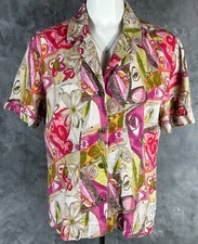 Chicos 100 Linen S/S Collared Bright Jacket sz 2 or M/L 14198