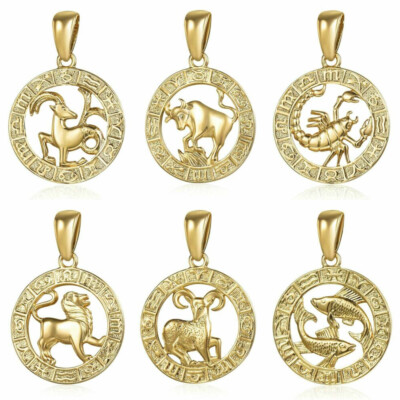 Gold Filled Horoscope Zodiac Sign Pendant Charm Unisex Aries Taurus Gemini Virgo