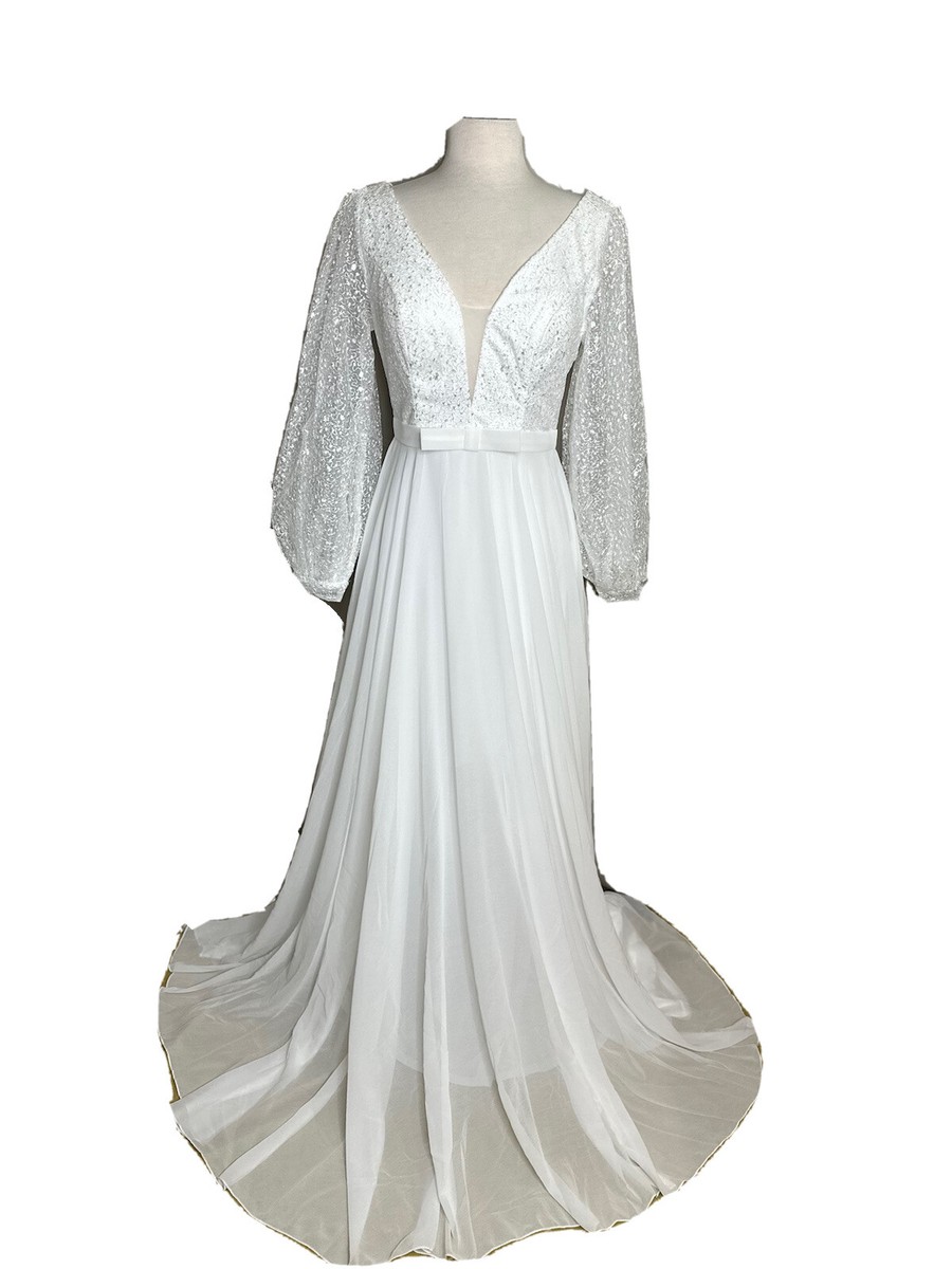 knee length dresses for ladies Nox Anabel MF103 - Long Sequin A-Line Dress - V-Neckline, 3/4 Sleeves, Sequin Embroidery, Flowing Chiffon Skirt 22w / Gold