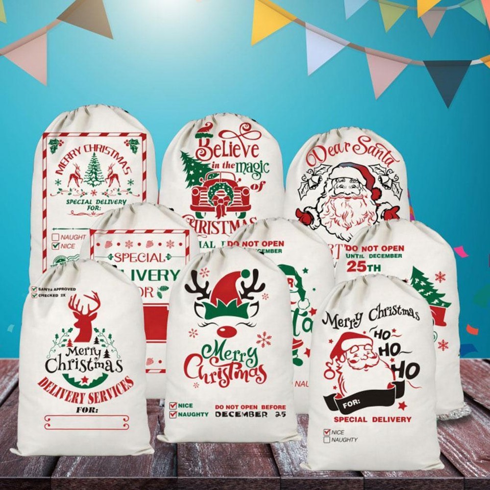 Merry Christmas Gift Bags Retro Santa Claus Fox Kraft Paper Bags Xmas