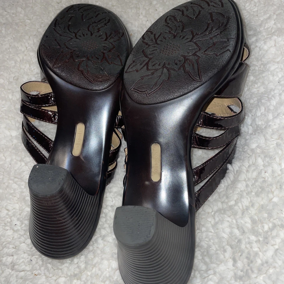 Softspots Strappy Open Toe Sandals Size 9.5 Brown Block Heel Woman Buckle Accent - Image 3 of 4