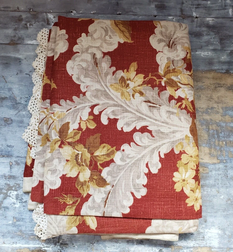 VENTA FLASH Tela Decoradora Vintage Rojo Floral Lino 4y X 48" Tinte Alizarin Raro Foto 2 de 4