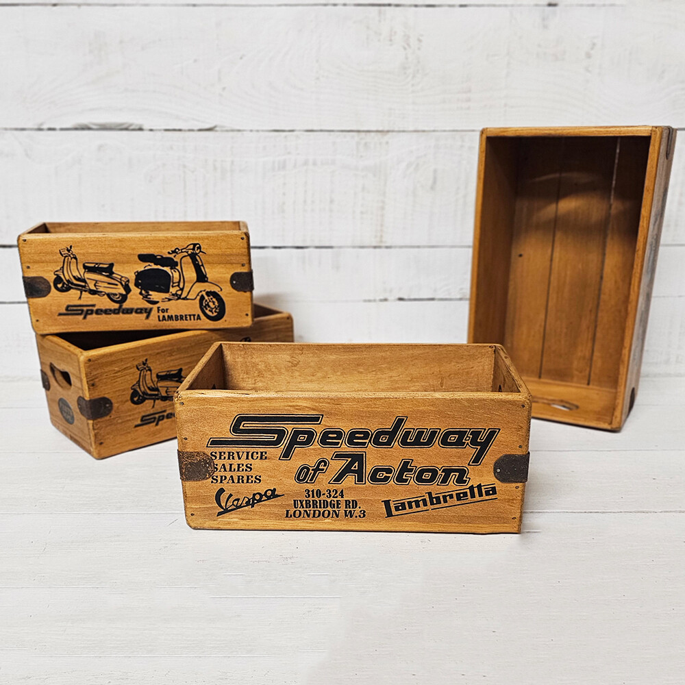 Lambretta Vespa Dealer Vintage Box Wooden Scooter Advertising Crate Acton