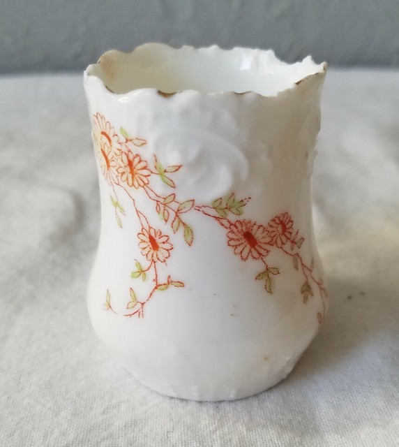 Small Vintage White Porcelain Toothpick Holder with Floral Design eBay