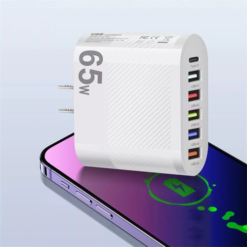65W Super Fast Charge Wall Charger Adapter 5 USB Port + Type C Universal Charger - Picture 5 of 16