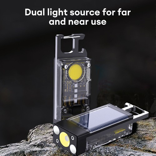 Solar Mini LED Flashlight COB Work Lamp Torch USB Rechargeable Keychain Light - Picture 5 of 19