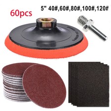 60Pcs Sanding Disc Kit Hook & Loop 125mm Attachment Drill Grinder Backing Pad GB